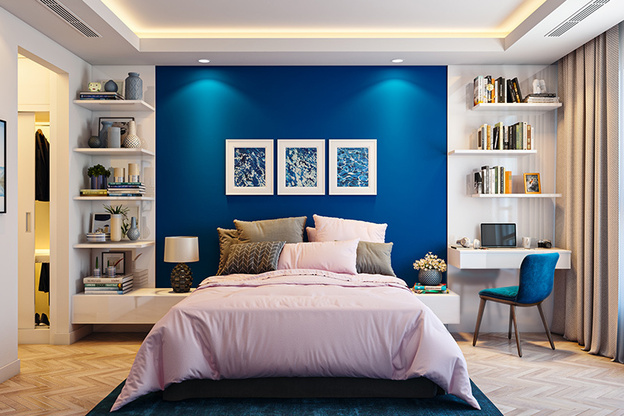 نقاشی اتاق خواب رنگ آبی و سفید